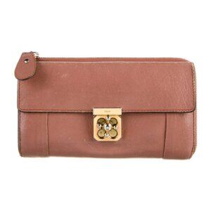 🩰 Authentic Chloe Elsie Continental Wallet Pink-Beige Leather Box + Cards Pouch